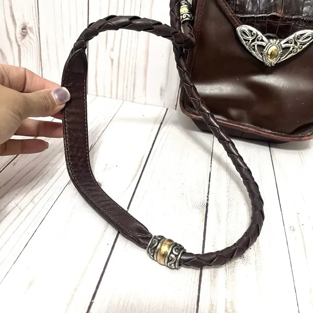Brighton Vintage Croc Leather Crossbody Boho Western Festival Bag Heart Charm